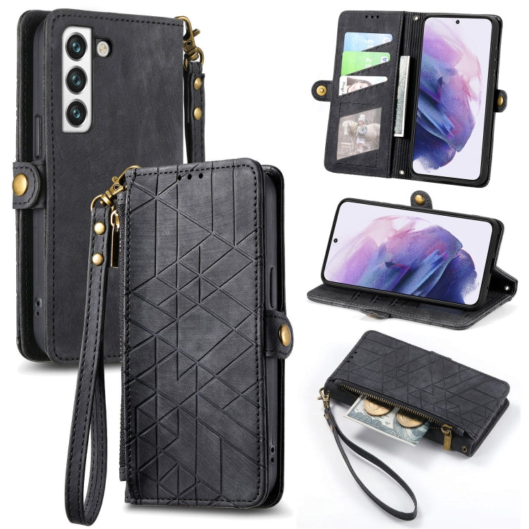 For Samsung Galaxy S22 Ultra 5G Geometric Zipper Wallet Side Buckle Leather Phone Case(Black) - free shipping - PMC TechLife - Order now!