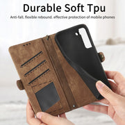 For Samsung Galaxy S21+ 5G Geometric Zipper Wallet Side Buckle Leather Phone Case(Brown)