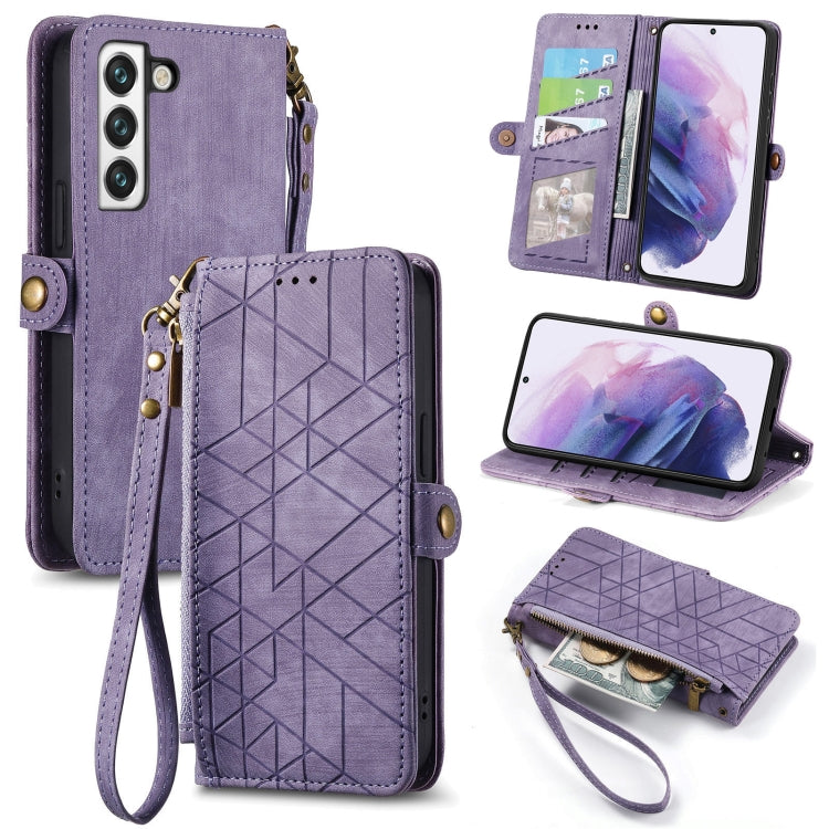 For Samsung Galaxy S21 Ultra 5G Geometric Zipper Wallet Side Buckle Leather Phone Case(Purple) - free shipping - PMC TechLife - Order now!
