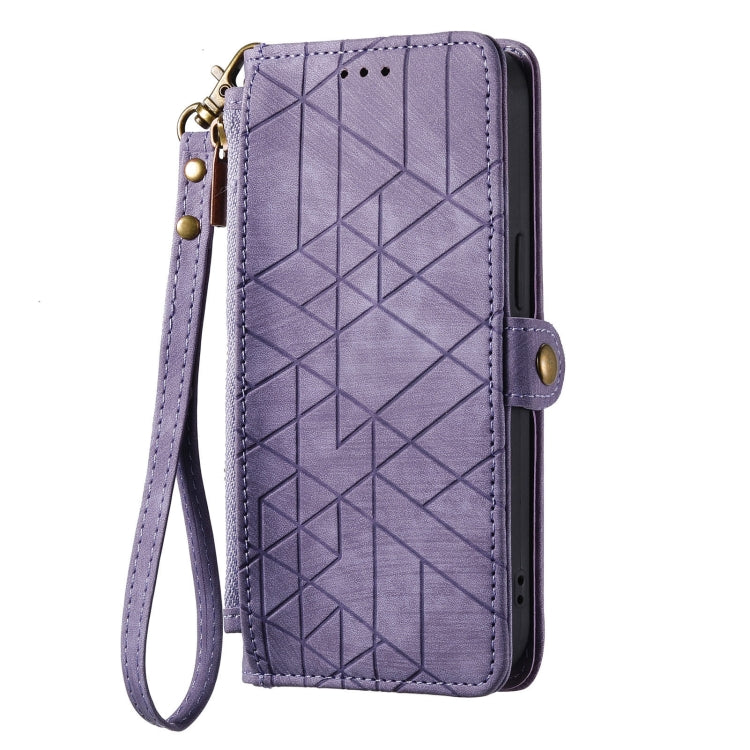 For Samsung Galaxy S21 Ultra 5G Geometric Zipper Wallet Side Buckle Leather Phone Case(Purple) - free shipping - PMC TechLife - Order now!