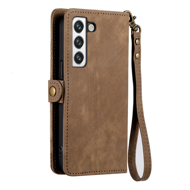 For Samsung Galaxy S20+ Geometric Zipper Wallet Side Buckle Leather Phone Case(Brown)