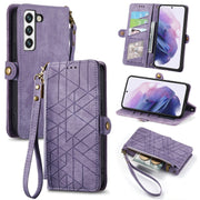 For Samsung Galaxy S20 FE Geometric Zipper Wallet Side Buckle Leather Phone Case(Purple)