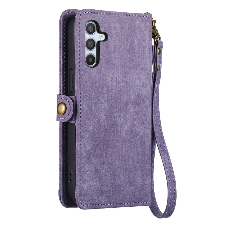 For Samsung Galaxy A30 Geometric Zipper Wallet Side Buckle Leather Phone Case(Purple)