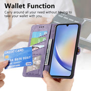 For Samsung Galaxy A30 Geometric Zipper Wallet Side Buckle Leather Phone Case(Purple)