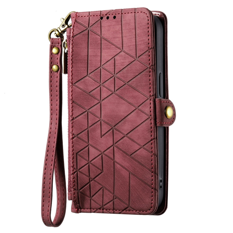 For Samsung Galaxy A11 Geometric Zipper Wallet Side Buckle Leather Phone Case(Red) - free shipping - PMC TechLife - Order now!