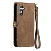 For Samsung Galaxy A11 Geometric Zipper Wallet Side Buckle Leather Phone Case(Brown)