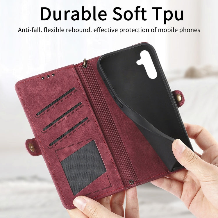For Samsung Galaxy A12 Geometric Zipper Wallet Side Buckle Leather Phone Case(Red) - free shipping - PMC TechLife - Order now!