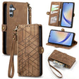 For Samsung Galaxy A12 Geometric Zipper Wallet Side Buckle Leather Phone Case(Brown) - free shipping - PMC TechLife - Order now!