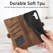 For Samsung Galaxy A31 Geometric Zipper Wallet Side Buckle Leather Phone Case(Brown)