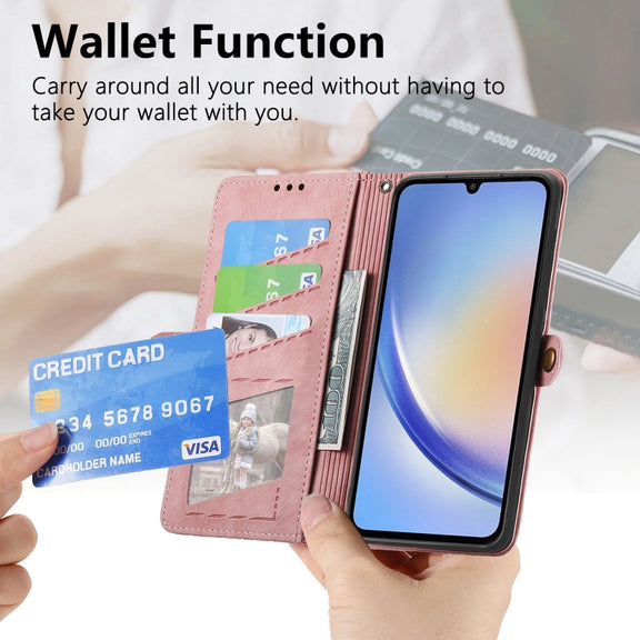 For Samsung Galaxy A41 Geometric Zipper Wallet Side Buckle Leather Phone Case(Pink)