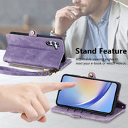 For Samsung Galaxy A51 Geometric Zipper Wallet Side Buckle Leather Phone Case(Purple)
