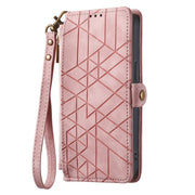 For Samsung Galaxy A71 Geometric Zipper Wallet Side Buckle Leather Phone Case(Pink)