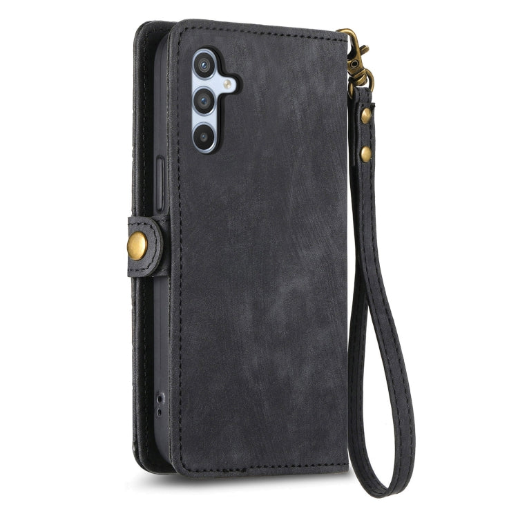 For Samsung Galaxy A71 Geometric Zipper Wallet Side Buckle Leather Phone Case(Black)