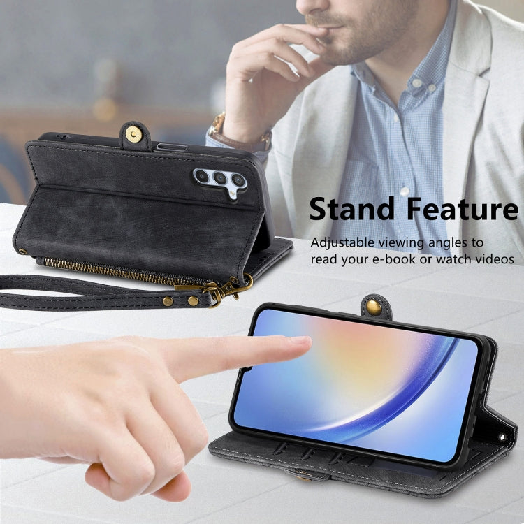 For Samsung Galaxy A71 Geometric Zipper Wallet Side Buckle Leather Phone Case(Black)