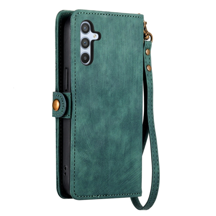 For Samsung Galaxy A21S Geometric Zipper Wallet Side Buckle Leather Phone Case(Green)