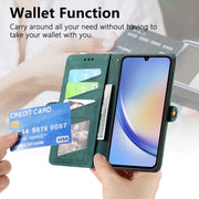 For Samsung Galaxy A21S Geometric Zipper Wallet Side Buckle Leather Phone Case(Green)