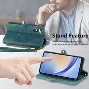 For Samsung Galaxy A21S Geometric Zipper Wallet Side Buckle Leather Phone Case(Green)