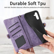 For Samsung Galaxy A21S Geometric Zipper Wallet Side Buckle Leather Phone Case(Purple)