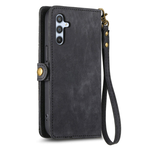 For Samsung Galaxy A42 5G Geometric Zipper Wallet Side Buckle Leather Phone Case(Black)