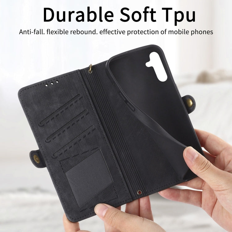 For Samsung Galaxy A42 5G Geometric Zipper Wallet Side Buckle Leather Phone Case(Black)