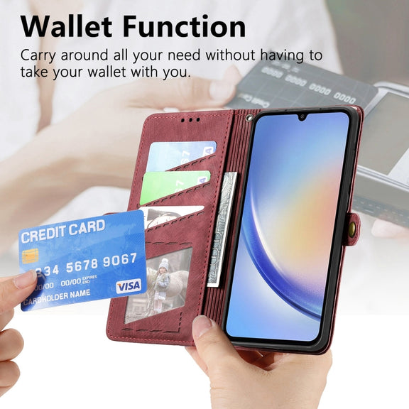 For Samsung Galaxy A32 4G Geometric Zipper Wallet Side Buckle Leather Phone Case(Red)