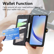 For Samsung Galaxy A52 5G Geometric Zipper Wallet Side Buckle Leather Phone Case(Black)