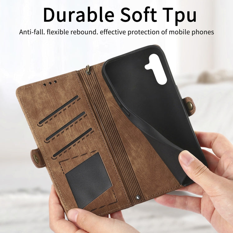 For Samsung Galaxy A13 4G Geometric Zipper Wallet Side Buckle Leather Phone Case(Brown)