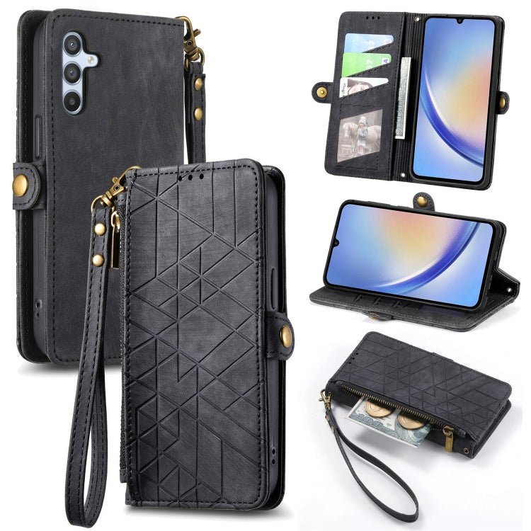 For Samsung Galaxy A13 5G Geometric Zipper Wallet Side Buckle Leather Phone Case(Black) - free shipping - PMC TechLife - Order now!