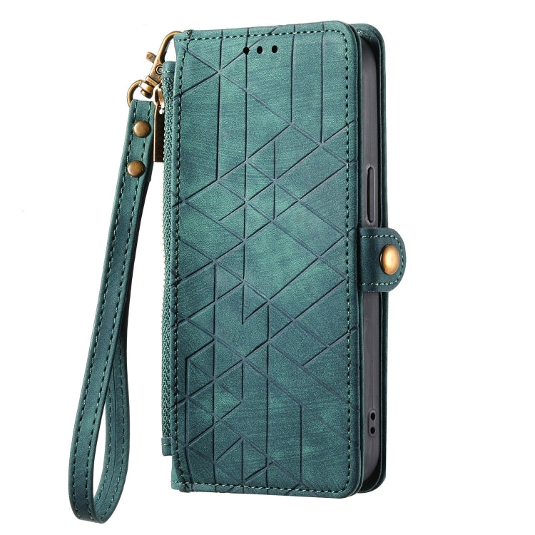 For Samsung Galaxy A14 4G Geometric Zipper Wallet Side Buckle Leather Phone Case(Green) - free shipping - PMC TechLife - Order now!