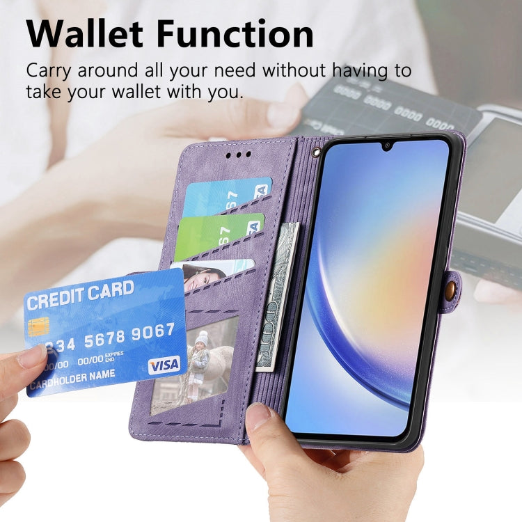 For Samsung Galaxy A14 4G Geometric Zipper Wallet Side Buckle Leather Phone Case(Purple)