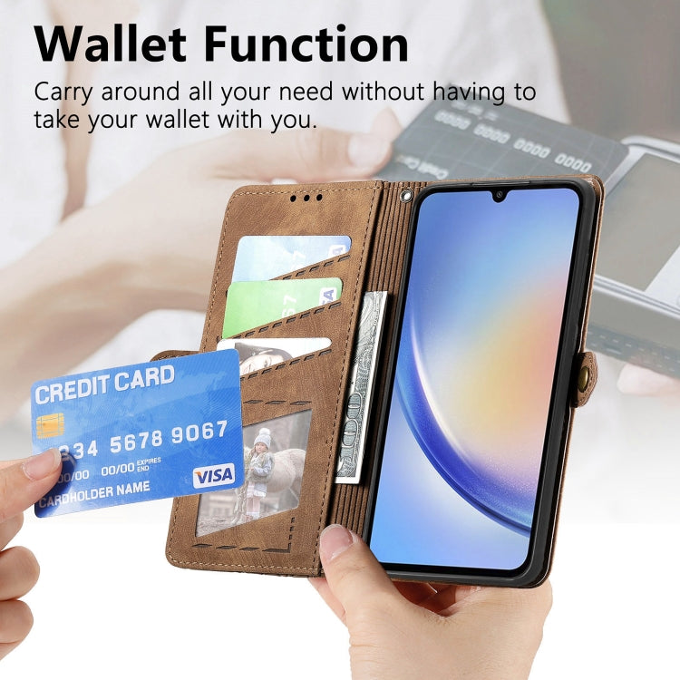 For Samsung Galaxy A14 5G Geometric Zipper Wallet Side Buckle Leather Phone Case(Brown)