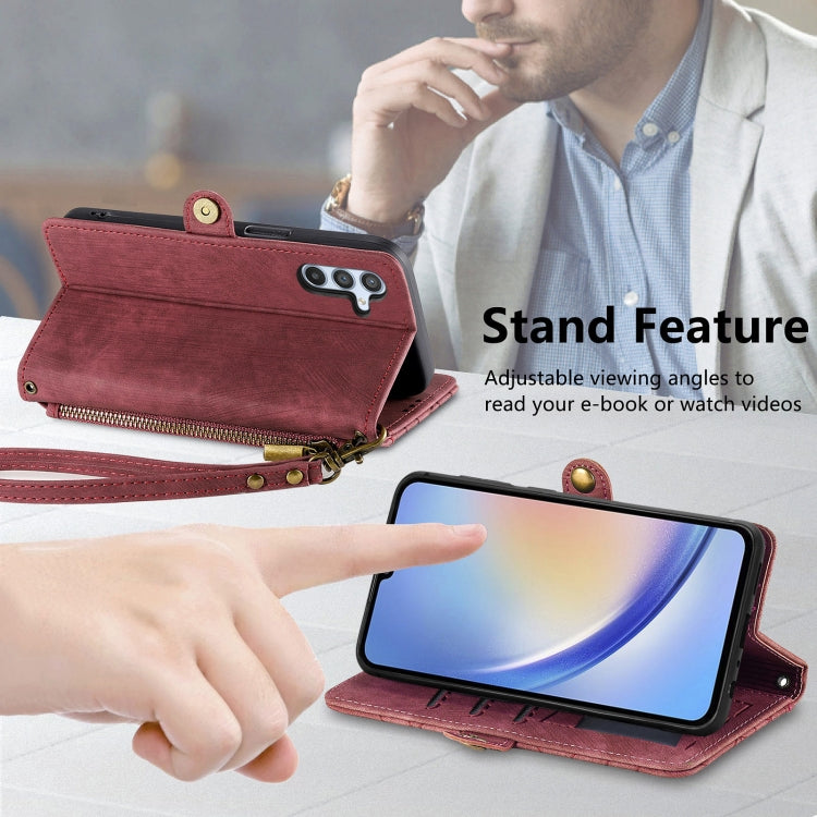 For Samsung Galaxy A34 5G Geometric Zipper Wallet Side Buckle Leather Phone Case(Red)