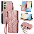 For Samsung Galaxy S25 5G Geometric Zipper Wallet Side Buckle Leather Phone Case(Pink) - Galaxy S25 5G Cases by PMC Jewellery | Online Shopping South Africa | PMC Jewellery | Buy Now Pay Later Mobicred