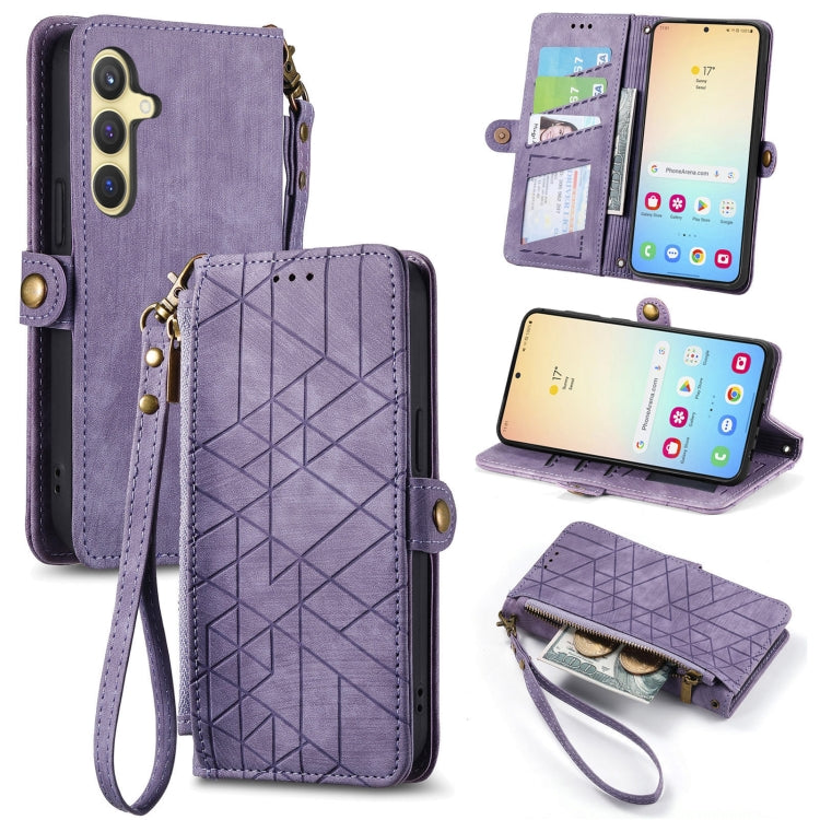 For Samsung Galaxy S25+ 5G Geometric Zipper Wallet Side Buckle Leather Phone Case(Purple) - free shipping - PMC Jewellery - Order now!