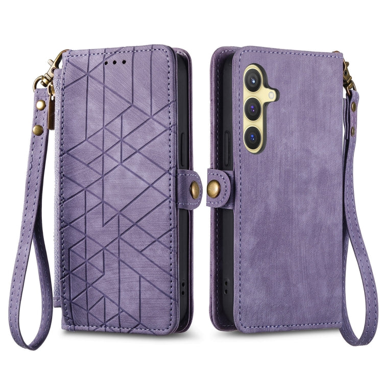 For Samsung Galaxy S25+ 5G Geometric Zipper Wallet Side Buckle Leather Phone Case(Purple) - free shipping - PMC Jewellery - Order now!