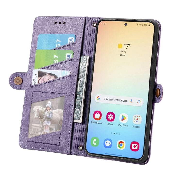 For Samsung Galaxy S25+ 5G Geometric Zipper Wallet Side Buckle Leather Phone Case(Purple) - free shipping - PMC Jewellery - Order now!