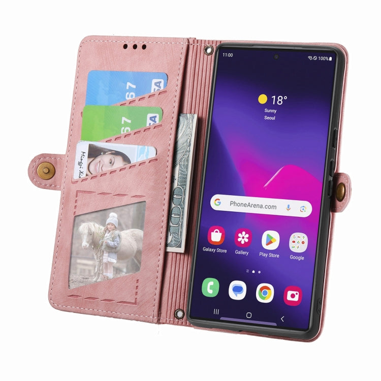 For Samsung Galaxy S25 Ultra 5G Geometric Zipper Wallet Side Buckle Leather Phone Case(Pink) - Galaxy S25 Ultra 5G Cases by PMC Jewellery | Online Shopping South Africa | PMC Jewellery | Buy Now Pay Later Mobicred