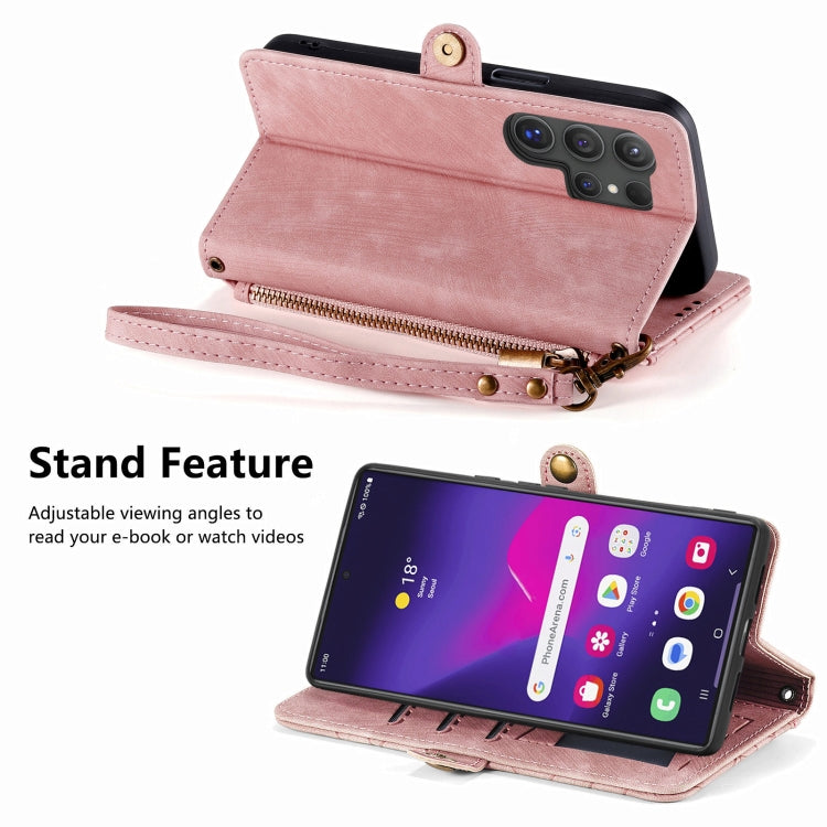 For Samsung Galaxy S25 Ultra 5G Geometric Zipper Wallet Side Buckle Leather Phone Case(Pink) - Galaxy S25 Ultra 5G Cases by PMC Jewellery | Online Shopping South Africa | PMC Jewellery | Buy Now Pay Later Mobicred