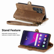 For Samsung Galaxy S25 Ultra 5G Geometric Zipper Wallet Side Buckle Leather Phone Case(Brown)
