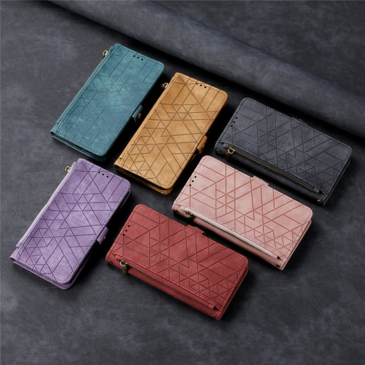 For Samsung Galaxy S23 Ultra 5G Geometric Zipper Wallet Side Buckle Leather Phone Case(Pink) - free shipping - PMC Jewellery - Order now!