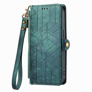 For Sony Xperia 10 III Geometric Zipper Wallet Side Buckle Leather Phone Case(Green)