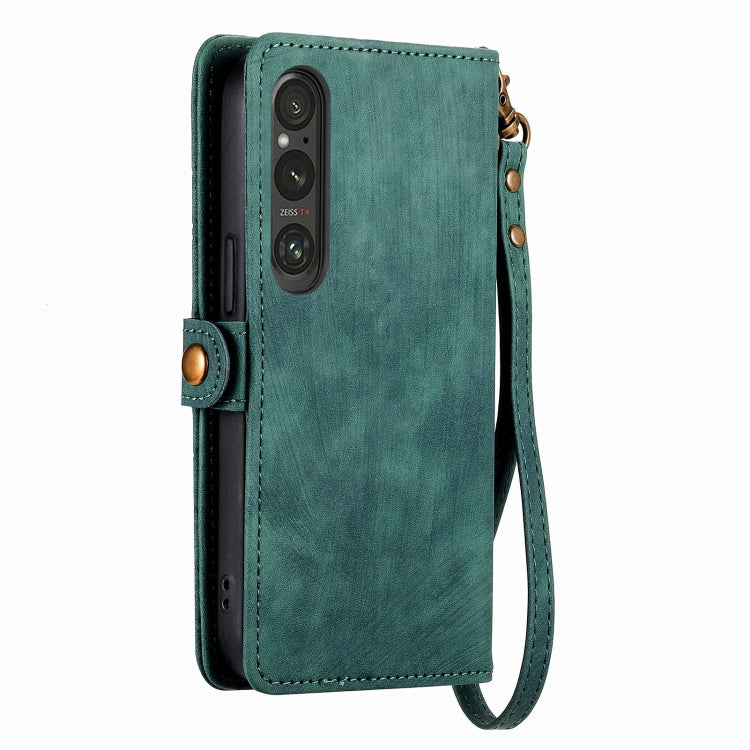 For Sony Xperia 10 III Geometric Zipper Wallet Side Buckle Leather Phone Case(Green)