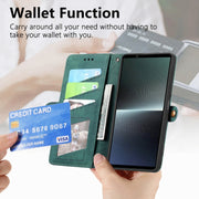 For Sony Xperia 10 III Geometric Zipper Wallet Side Buckle Leather Phone Case(Green)