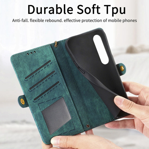 For Sony Xperia 10 III Geometric Zipper Wallet Side Buckle Leather Phone Case(Green)