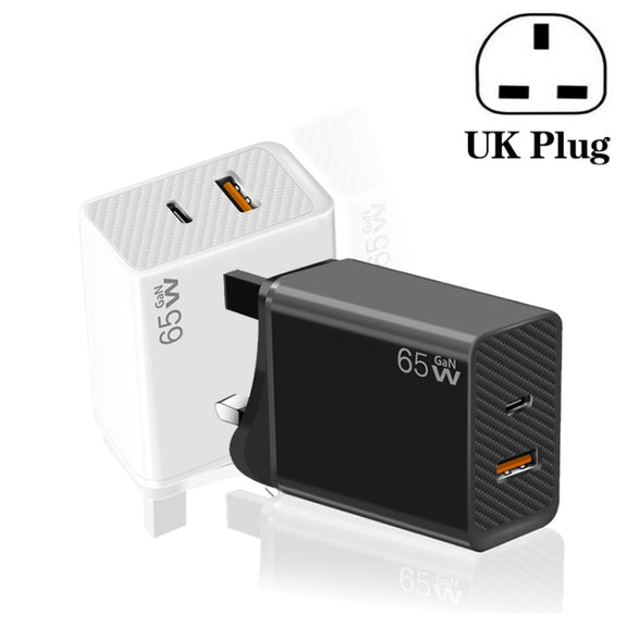 GaN PD48W Type-C PD3.0 + USB3.0 Notebook Adapter ，UK Plug(Black)