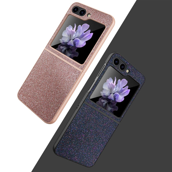 For Samsung Galaxy Z Flip5 5G Glitter Powder Skin PU All-inclusive Phone Case(Purple)
