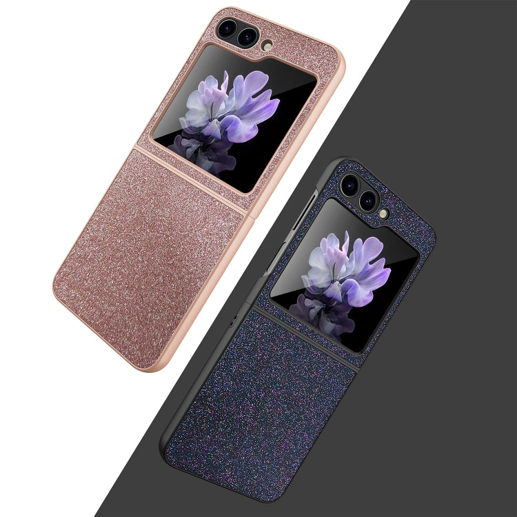 For Samsung Galaxy Z Flip5 5G Glitter Powder Skin PU All-inclusive Phone Case(Purple)
