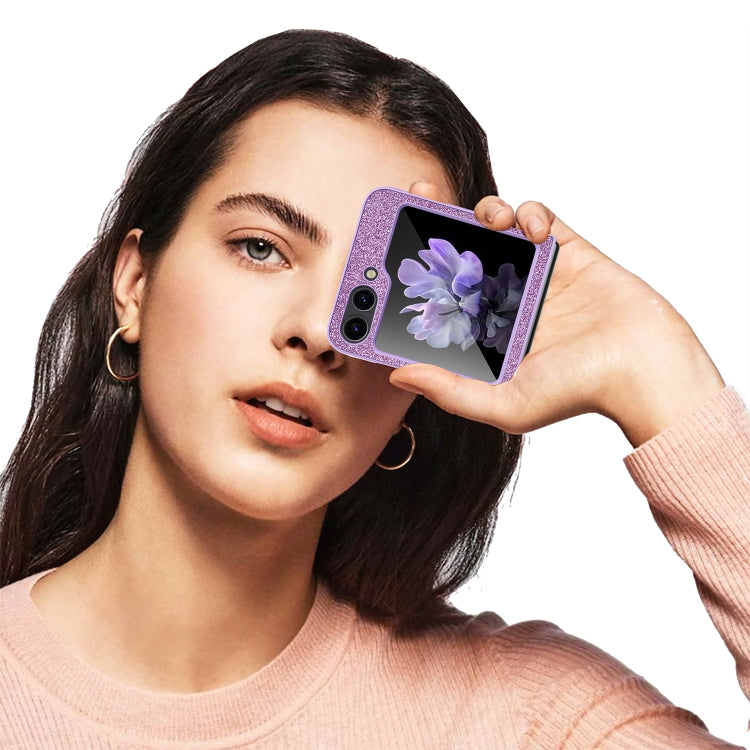 For Samsung Galaxy Z Flip5 5G Glitter Powder Skin PU All-inclusive Phone Case(Purple) - Galaxy Z Flip5 Cases by PMC TechLife | Online Shopping South Africa | PMC TechLife