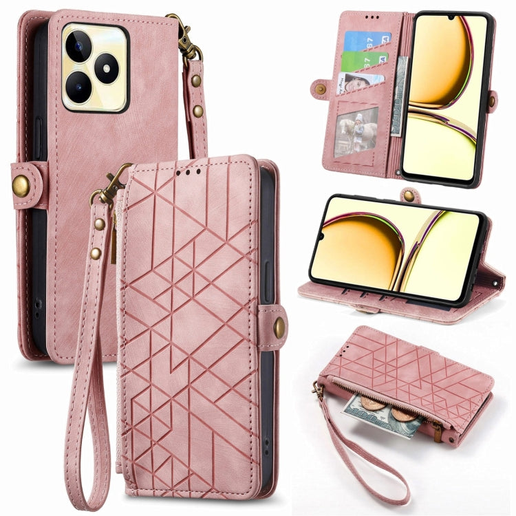 For Realme C53 Geometric Zipper Wallet Side Buckle Leather Phone Case(Pink) - Realme Cases by PMC TechLife | Online Shopping South Africa | PMC TechLife | Buy Now Pay Later Mobicred