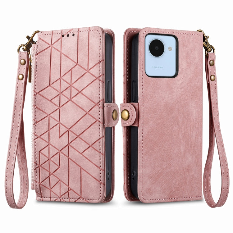 For Realme C53 Geometric Zipper Wallet Side Buckle Leather Phone Case(Pink) - Realme Cases by PMC TechLife | Online Shopping South Africa | PMC TechLife | Buy Now Pay Later Mobicred